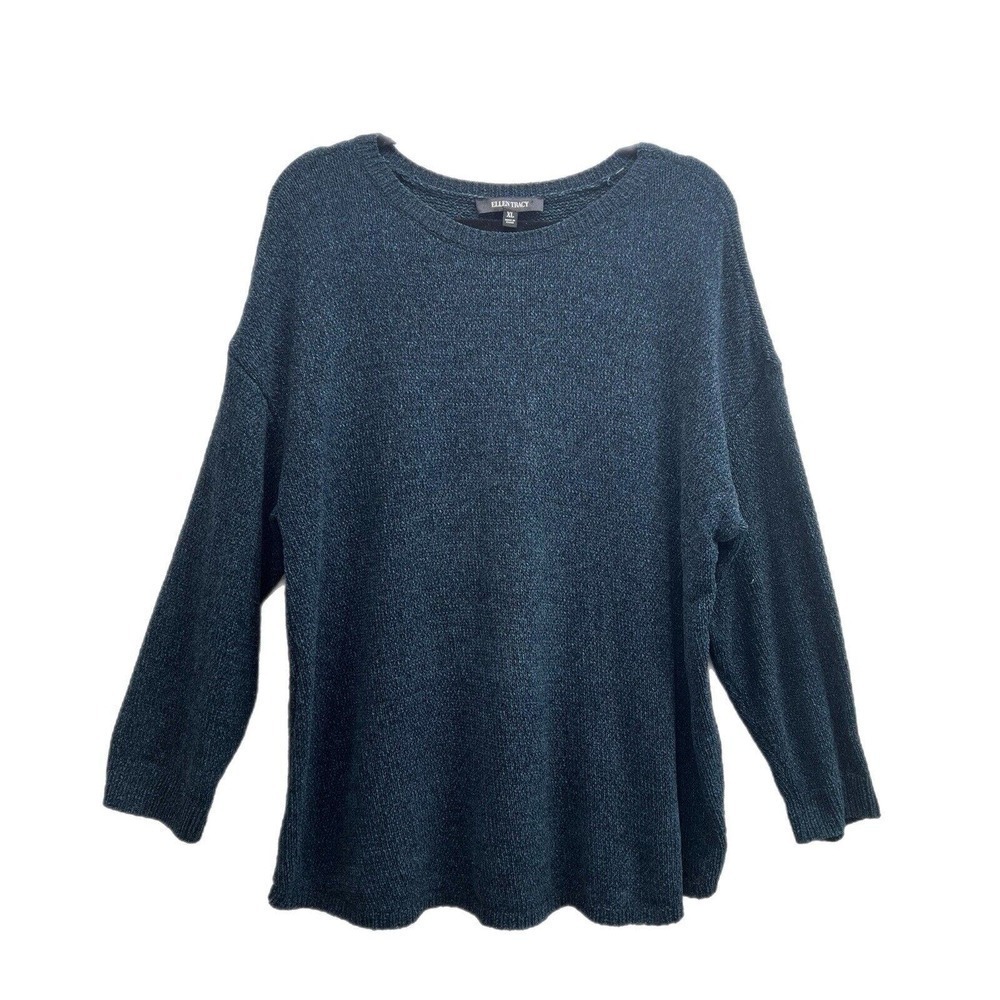 Ellen Tracy Sweater Women Size XL Blue Dolman Sleeves Tunic Soft